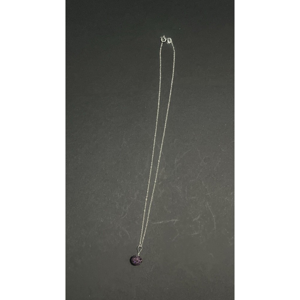 16" 925β Sterling Silver Chain Necklace W/ Purple Rhinestone Orb Pendant New